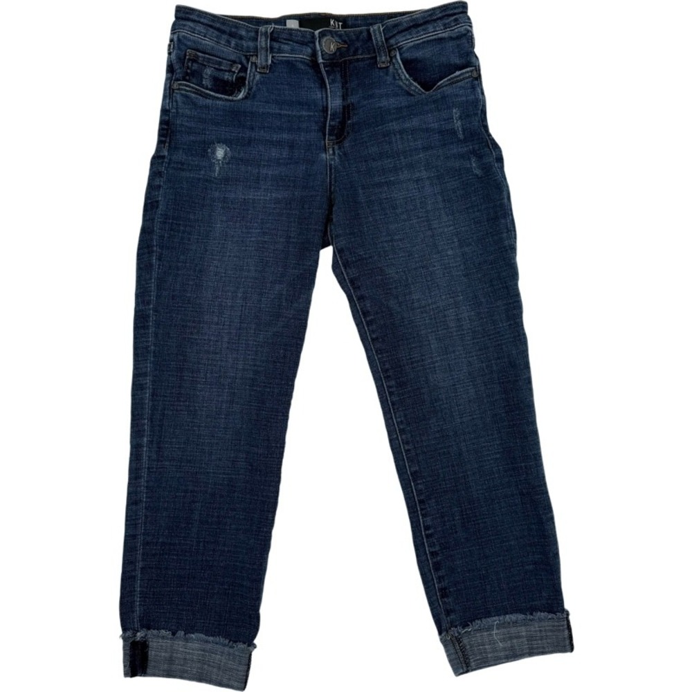 KUT from the Kloth Amy Crop Straight Leg Jeans Dark Wash Distressed Size 4